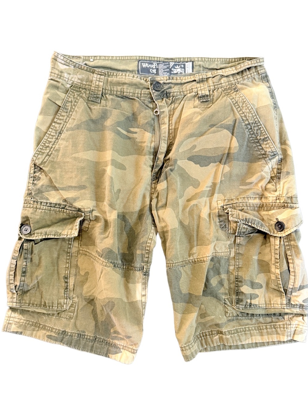 WearFirst Camo Cargo Shorts Woodland camouflage 100% cotton 33W W33 outdoors